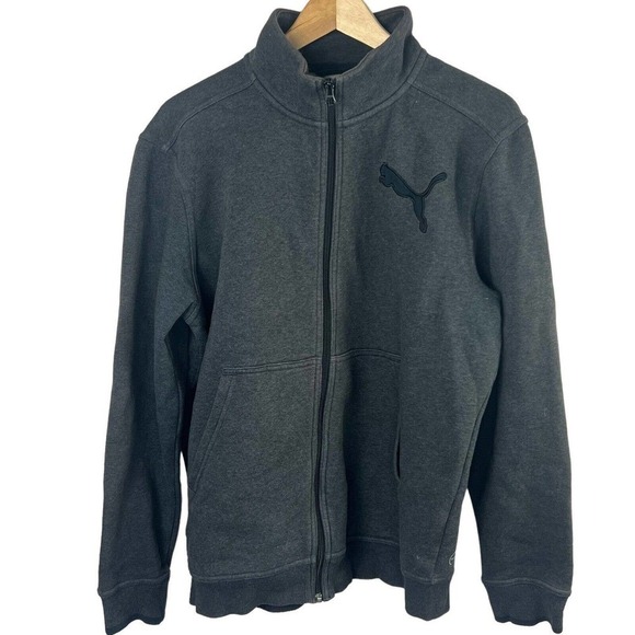 Puma Dark Gray Zip Up Fleece Jacket Size M Mock Neck Track Jacket - Picture 1 of 11